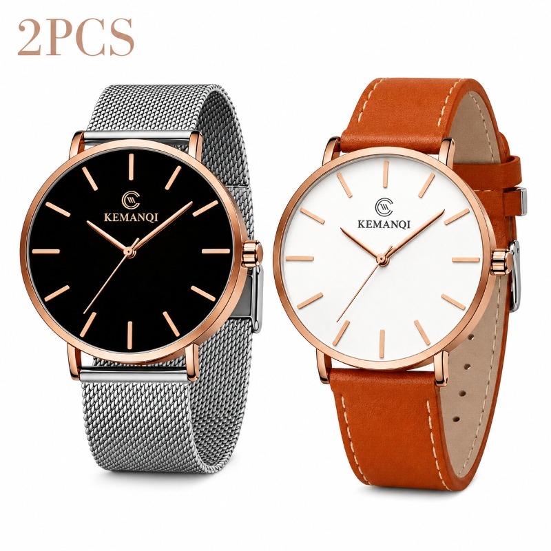 Mesh Strap Metal - 2Pcs Matching Couple Watches KEMANQI Slim