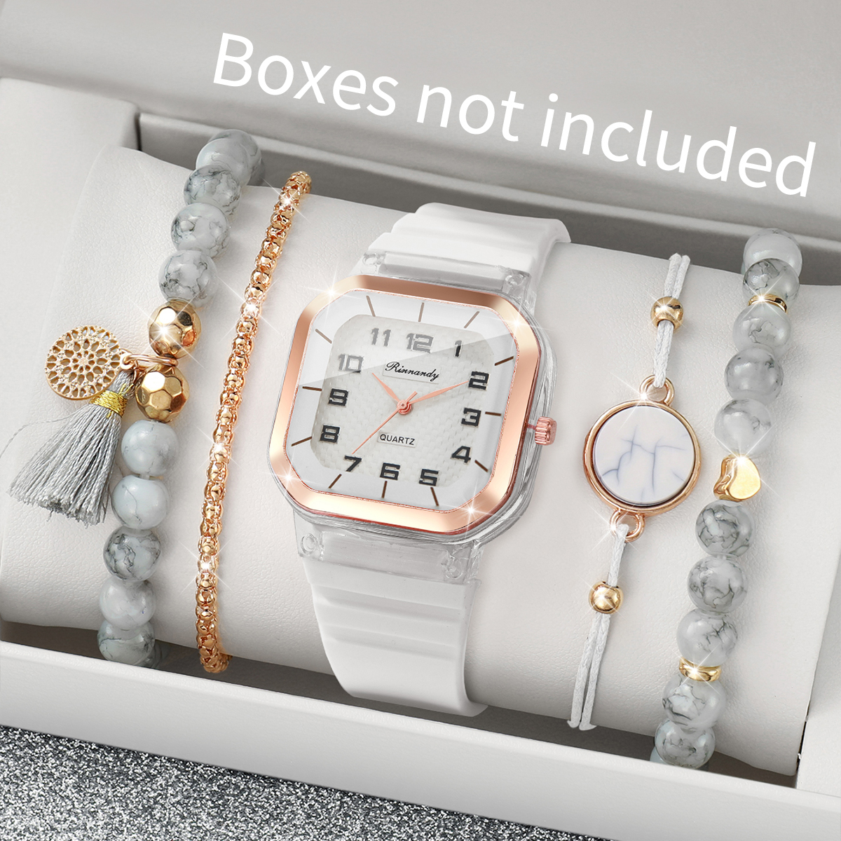 5PCS Fashion Square Dial Women - مراجعة Silicone Band Women وسعره