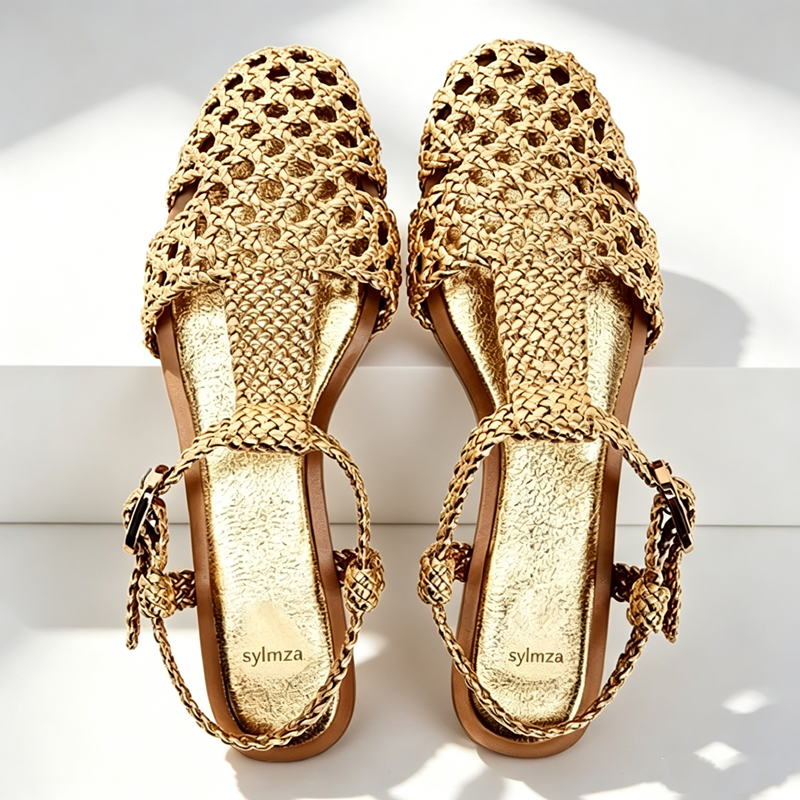Golden Mesh Woven Flat Sandals - مراجعة Mesh Strap Metal وسعره