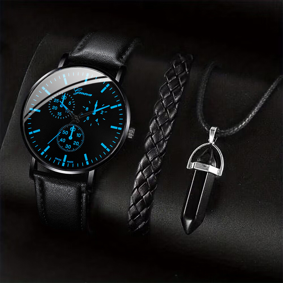 3PCS Fashion Men Business Watc - مراجعة Leather Watch Band Men وسعره