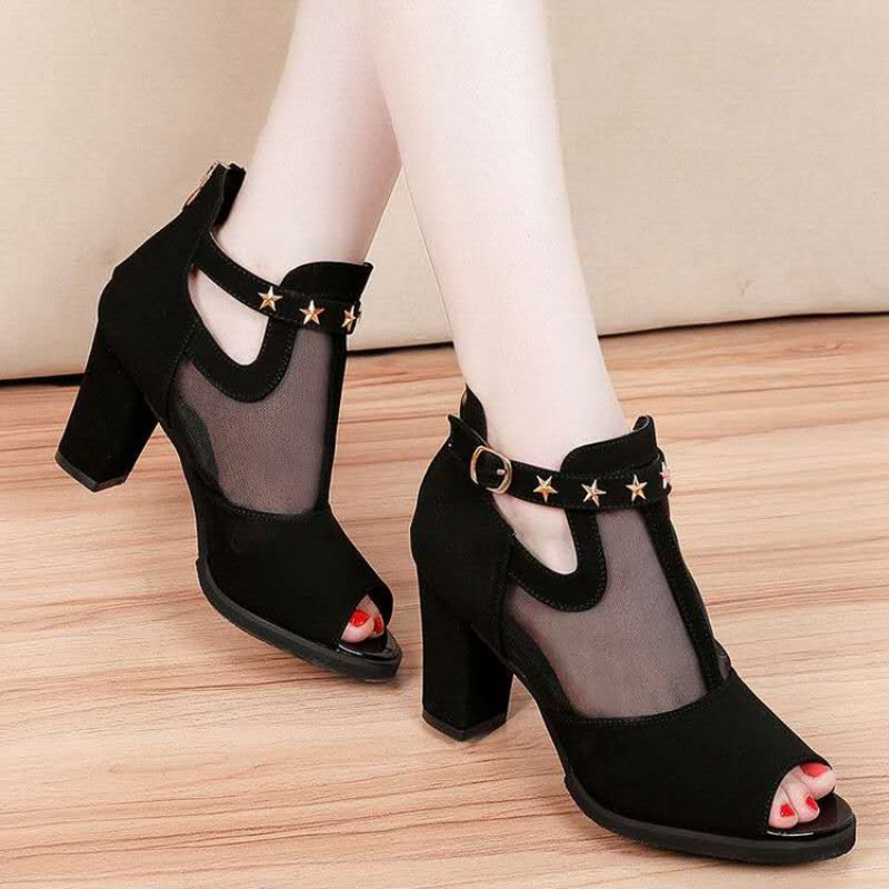 Mesh Peep Toe Block High Heels - مراجعة Mesh Strap Metal وسعره