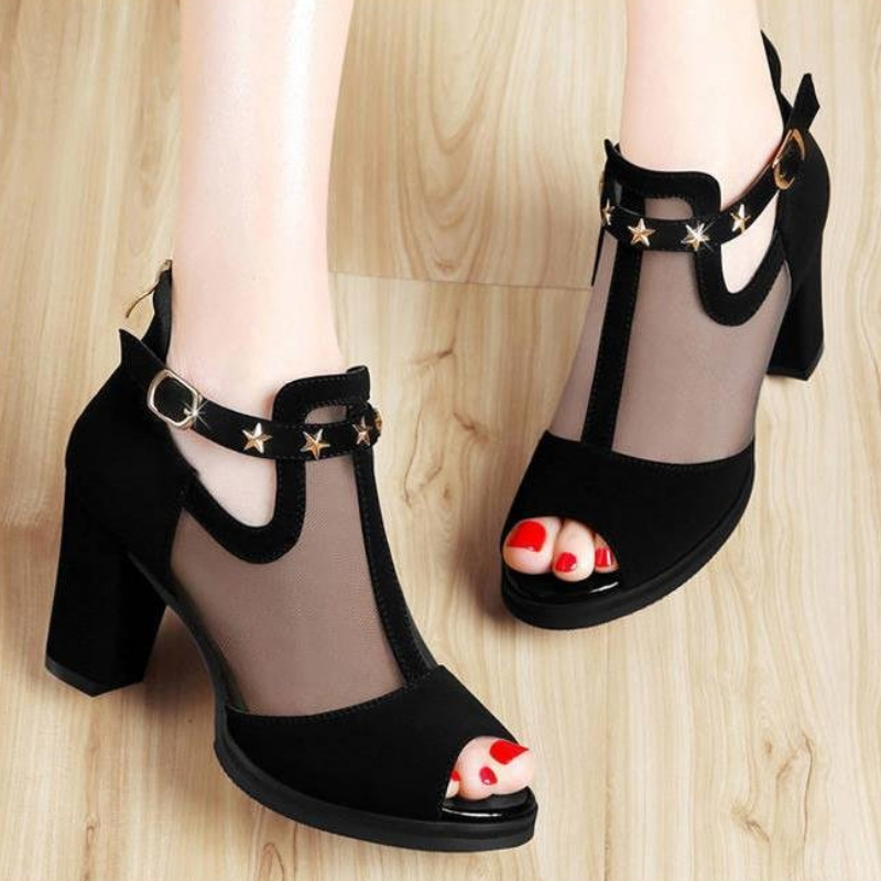 Mesh Peep Toe Block High Heels - مراجعة Mesh Strap Metal وسعره