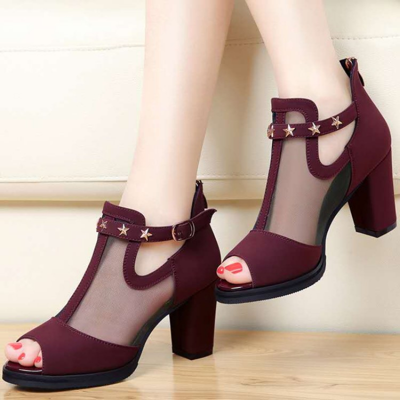 Mesh Peep Toe Block High Heels - مراجعة Mesh Strap Metal وسعره