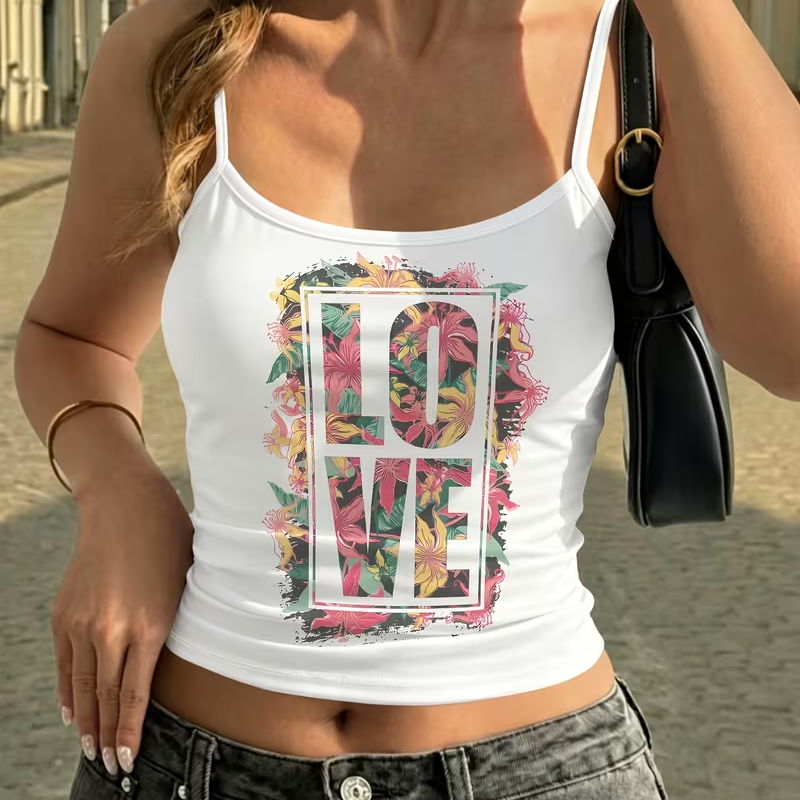 Women Y2K Floral LOVE Print To - مراجعة Tropic Strap Vintage وسعره