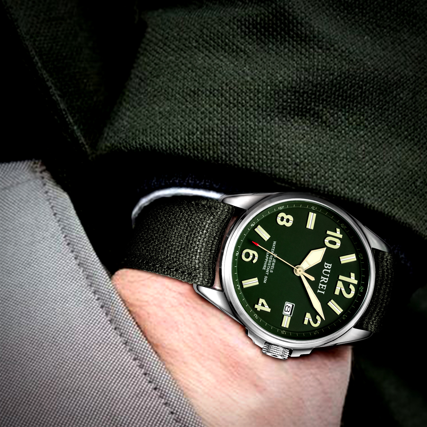 NH35 BUREI Luxury Brand Men Au - مراجعة Canvas Strap Watch وسعره