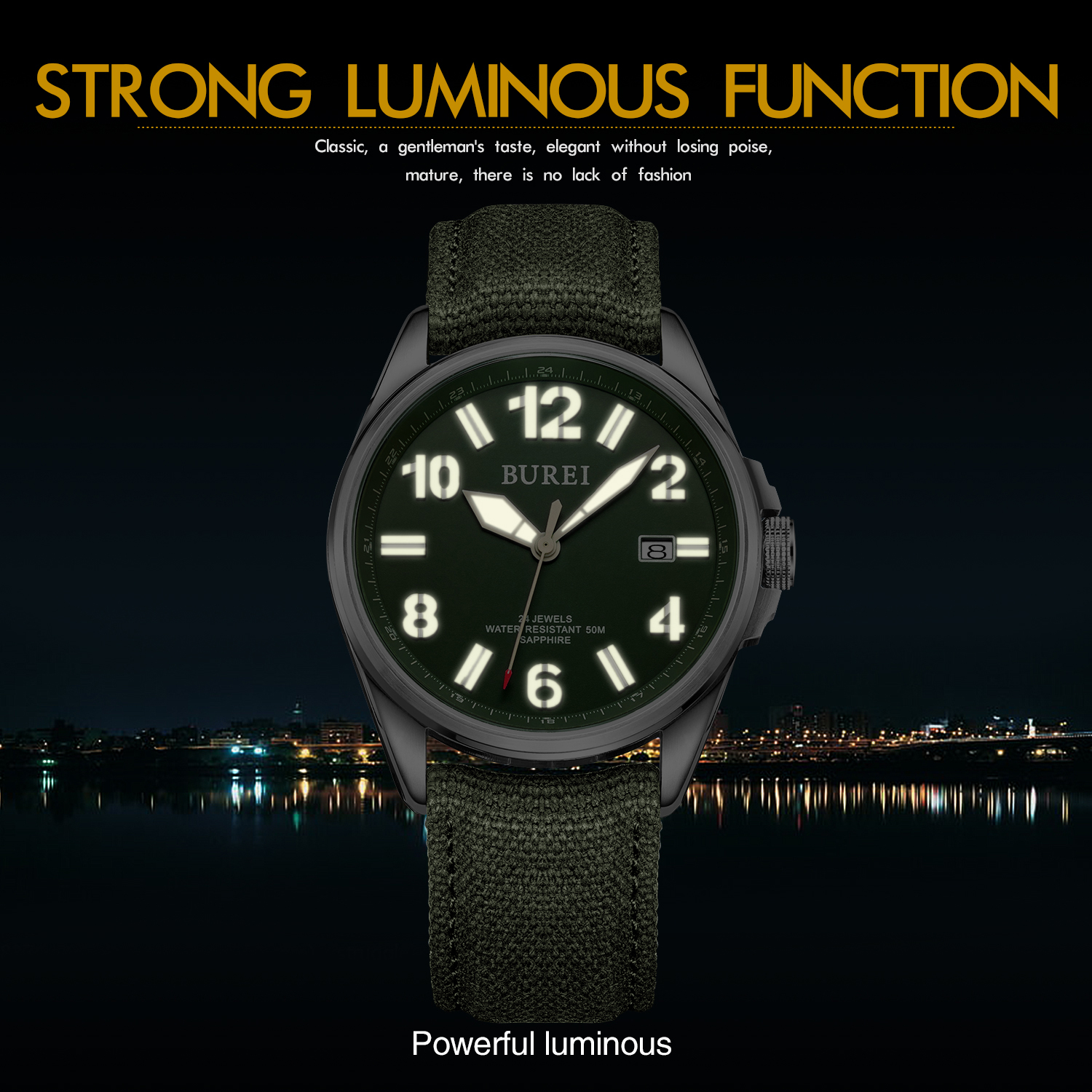 NH35 BUREI Luxury Brand Men Au - مراجعة Canvas Strap Watch وسعره